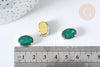 Emerald green oval crystal cabochon with golden brass setting 14x10mm, accessories for jewelry creation, set of 5 G8113