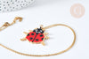 Long necklace pendant weaving ladybug seed bead gold steel 50cm, gift for woman, unit G7688