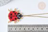 Long necklace pendant weaving ladybug seed bead gold steel 50cm, gift for woman, unit G7688