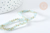 Perles rondelles verre opaque facettées bleu pâle et doré 4x3mm, bijou fantaisie DIY, fil de 39cm, X1 G8264