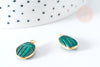 Natural malachite drop pendant 925 silver 18K gold plated 19mm, X1, G7727
