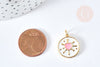 Round heart medal pendant pink enamel 18K gold-plated brass 18mm, brass heart pendant, nickel-free, unit G8420