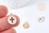 Round gold zamac cross pendant white enamel 15mm, gold pendant for jewelry creation, X5 G8418 
