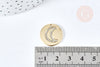 Gold zamac moon pendant and zircons 19mm, gold medal pendant jewelry creation, X1 G8517