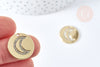 Pendentif lune zamac dore et zircons 19mm,pendentif médaille doré création bijoux, X1G8517