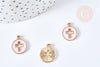 Round gold zamac cross pendant pink enamel 15mm, gold pendant for jewelry creation, X5 G8417 