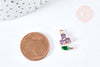 Purple zircon flower pendant in golden brass 17mm, flower pendant jewelry creation, unit G8404