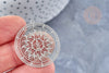 Round filigree print pendant sun 201 stainless steel silver 32.5x30mm, very light pendant for earrings and necklaces X2 G4110