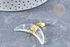 Crescent moon pendant Natural rock crystal golden brass support 42mm, natural stone X1 G8680