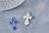Blue enamel platinum zamac cross pendant 25.5mm, gold pendant for jewelry creation, unit G8474