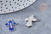 Blue enamel platinum zamac cross pendant 25.5mm, gold pendant for jewelry creation, unit G8474