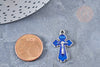 Blue enamel platinum zamac cross pendant 25.5mm, gold pendant for jewelry creation, unit G8474