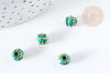Ethnic round bead engraved Zamac golden patina turquoise blue 7.5mm, ethnic bead jewelry making, unit G8560 