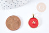 Medalla colgante estrella redonda esmalte rojo latón dorado 18mm, colgante de latón esmaltado, sin níquel, unidad G8549 