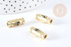 Fatma hand talisman tube bead 18K gold blue zircons 18mm, golden bead lucky jewelry, X1 G8557