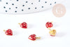 Colgante fresa de latón bañado en oro de 18 quilates con esmalte rojo 11 mm, creación de joyería colgante de fruta, unidad G8584 