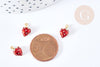 Pendentif fraise laiton doré 18K émail rouge 11mm,pendentif fruit création bijoux, l'unité G8584