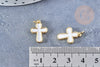 Colgante cruz de latón dorado 18K esmalte blanco 18mm, colgante de oro para creación de joyas, unidad G8583 