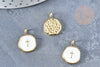 Round cross medal pendant white enamel golden brass 18mm, enameled brass pendant, nickel free, unit G8548 