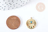 Pendentif rond oeil acier doré inoxydable zircons multicolores 18mm, un joli pendentif pour la création de bijoux DIY, l'unité G8716
