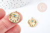 Pendentif rond oeil acier doré inoxydable zircons multicolores 18mm, un joli pendentif pour la création de bijoux DIY, l'unité G8716