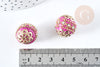 Indonesian pearl, fuchsia pink polymer rhinestone and gold zamac, exotic ethnic, 19.5mm X1 G8458