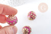 Indonesian pearl, fuchsia pink polymer rhinestone and gold zamac, exotic ethnic, 19.5mm X1 G8458