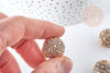 Diamantes de imitación de polímero gris perla indonesio y zamac dorado, étnico exótico, 19,5 mm X1 G8459