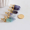 Pendentif pointe fluorite violette verte,pendentif bijoux, pendentif pierre, création bijoux,fluorite naturelle,40mm,l'unité,G5656