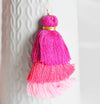 Pompon rose coton, fournitures créatives, décoration pompon, triple pompon, boucles pompon, longueur 6.5cm-G2110