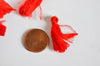 Pompon rouge coton,décoration pompon,accessoire coton, pompon boucles,fabrication bijoux,coton rouge,25-31mm,les 5,G2771