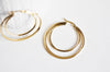 créoles double acier doré, bijoux doré, création bijoux, oreille percée,sans nickel, la paire, boucles acier,42mm -G1311-Gingerlily Perles