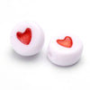 perle ronde coeur rouge plastique blanc,perle plastique,perle ronde lettre,création bijoux,perle coeur, lot de 10 grammes-G1786
