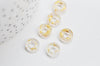 Pendentif donut verre transparent et feuille d'or, un pendentif rond verre pour vos créations de bijoux,15x3mm, lot de 10,G3299