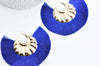 Pendentif large pompon fil bleu support doré,pendentif en fil sur support doré, 85-92mm, lot de 2, G4535