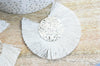 Pendentif large pompon fil blanc écru or support doré,création boucles oreille, pendentif fil or, 70-80mm, lot de 2, G4531
