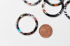 Pendentif cercle coloré acetate, fourniture bijoux,perle acétate, création,perles plastique,connecteur plastique,lot de 5,34.5mm G4757