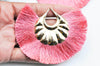 Pendentif large pompon fil vieux rose support doré,pendentif en fil sur support doré, 85-92mm, lot de 2, G4536