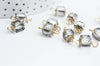 Pendentif connecteur carré verre gris support doré,pendentif cristal, pendentif doré cristal, création bijoux,16mm, les 10 G4527