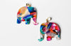 Pendentif éléphant écaille multicolore, acétate et laiton doré, création bijoux, perles plastique,27mm,l'unité, G4038
