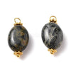 Pendentif ovale jaspe kambaba vert et laiton doré 19mm,pendentif création bijoux pierre naturelle,l'unité G5756