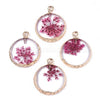 Pendentif rond résine fleurs séchées violettes 24mm, pendentif fleur de rose et or, création de bijoux originaux, l'unité G5740