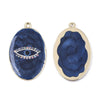 Oval pendant eye protector enamel blue zamac gold 39mm, enamelled brass pendant, nickel-free, unit G5930