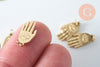 Breloque main fatma acier doré,création bijoux acier inoxydable ,pendentif religion, Pendentif zircon,19.5mm, l'unité G6245