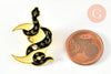 Broche pins serpent lune mystique doré émail noir jaune 32.5x23.5mm,broche dorée,creation bijoux,décoration veste,l'unité G6321-Gingerlily Perles