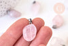 Pendentif quartz rose roulé acier platine, pendentif pierre acier inoxydable, bijou pendentif pierre naturelle,15-35mm,l'unité G3942