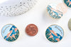 Broche pins rond motif montagne doré émail bleu,broche dorée,creation bijoux,décoration veste, 31mm,l'unité G5556-Gingerlily Perles