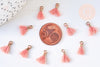 Pompon vieux rose saumon polyestère support doré,décoration pompon, pompon boucles,fabrication bijoux bohème,10-15mm,les 10 G5559