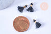 Pompon noir polyestère support doré,décoration pompon, pompon boucles,fabrication bijoux bohème,10-15mm,les 10 G5566