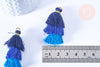 Pompon bleu coton, fournitures créatives, décoration pompon, triple pompon, boucles pompon, longueur 4.3cm- G2127